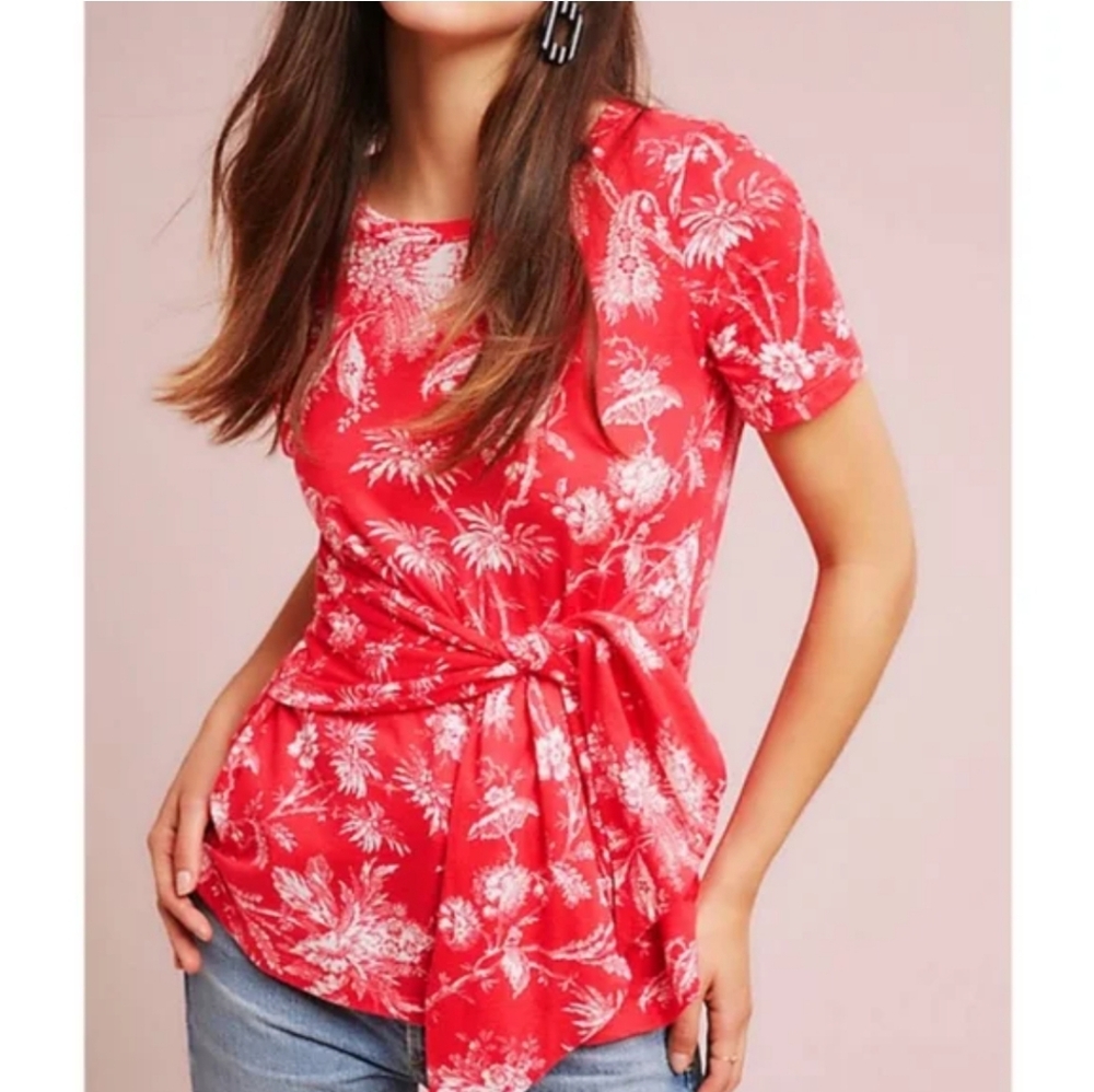Maeve by anthropologie Sherbrooke floral front tie top XS